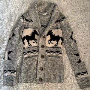Bluenotes Gray Knit Cardigan with Horse Design